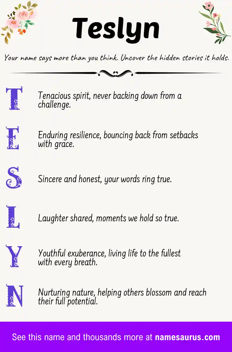 Acrostic poem about Teslyn.