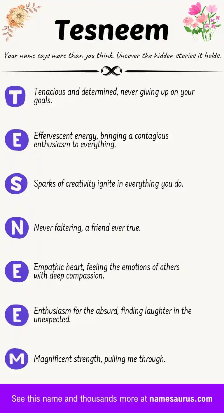 Acrostic poem about Tesneem.