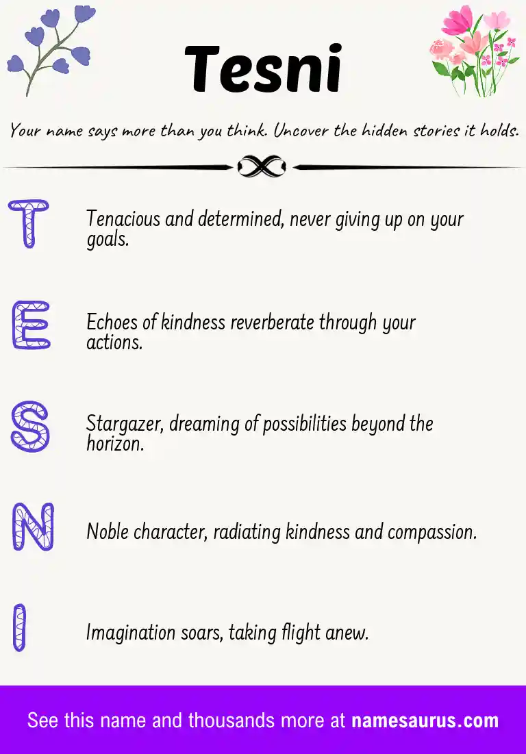 Acrostic poem about Tesni.