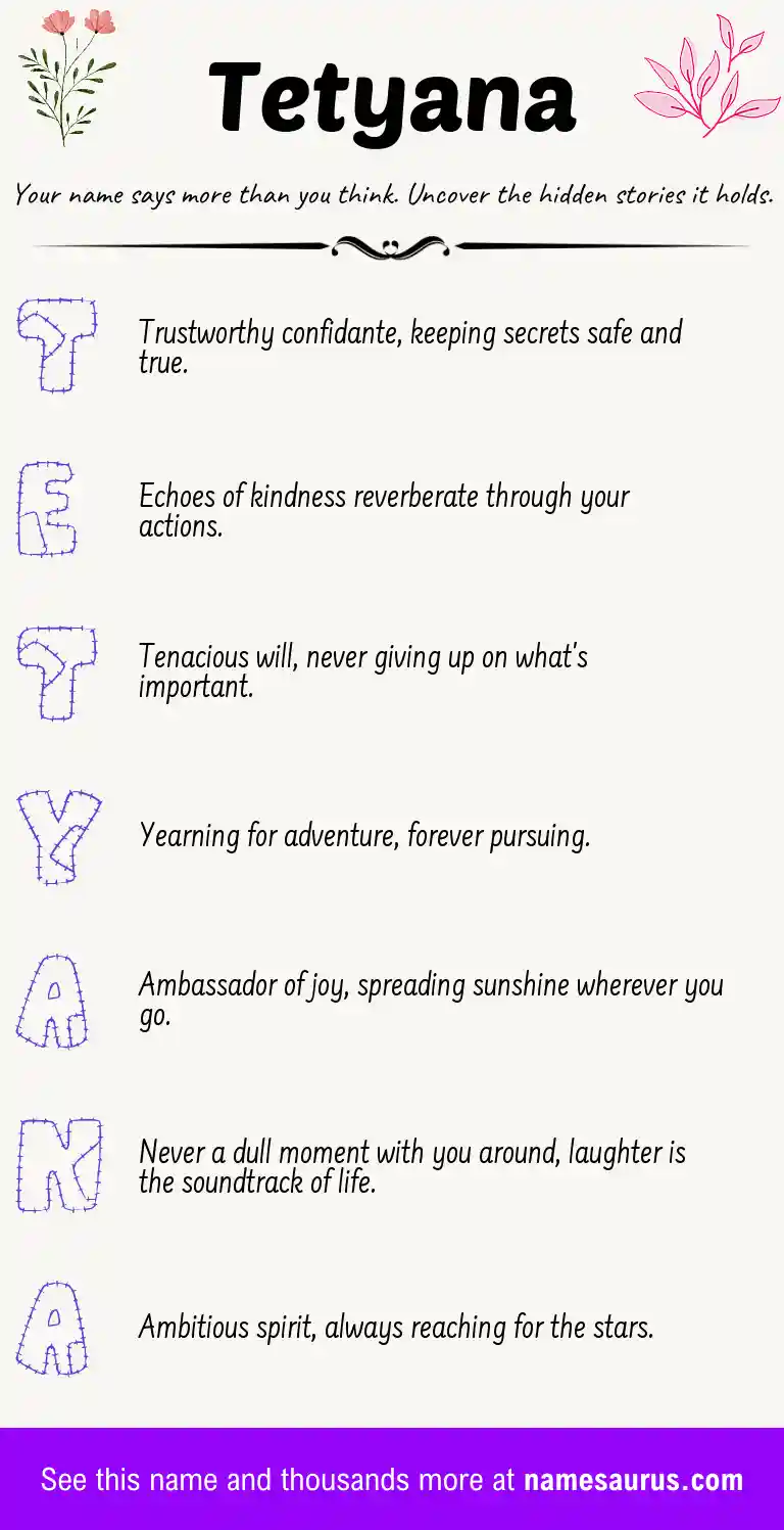 Acrostic poem about Tetyana.