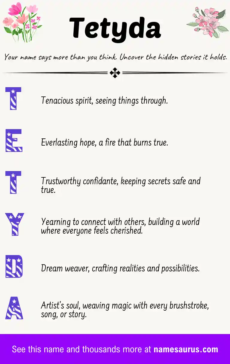 Acrostic poem about Tetyda.
