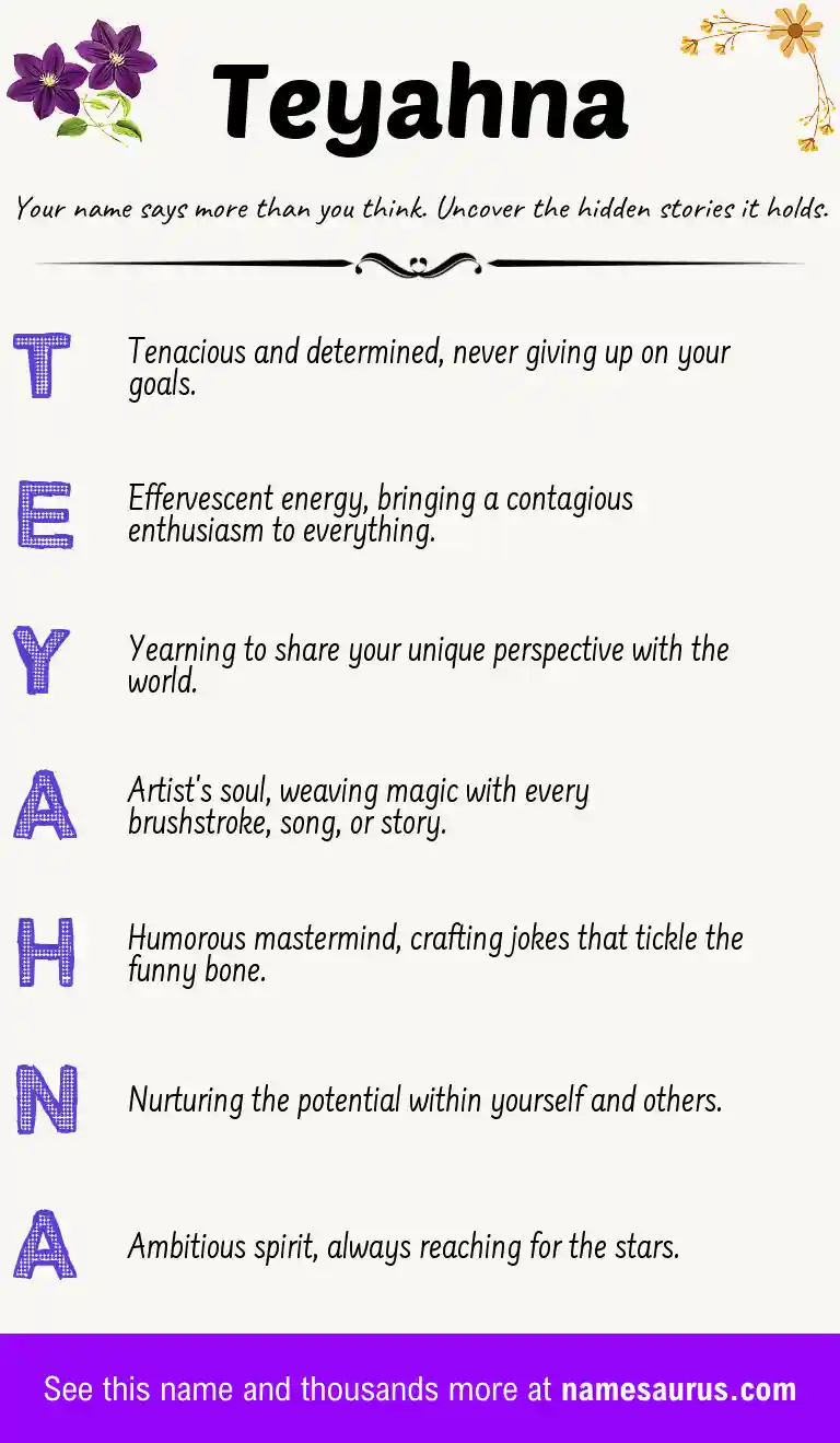 Acrostic poem about Teyahna.