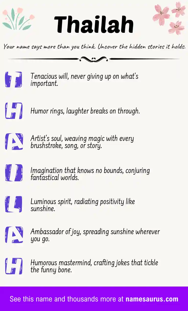 Acrostic poem about Thailah.