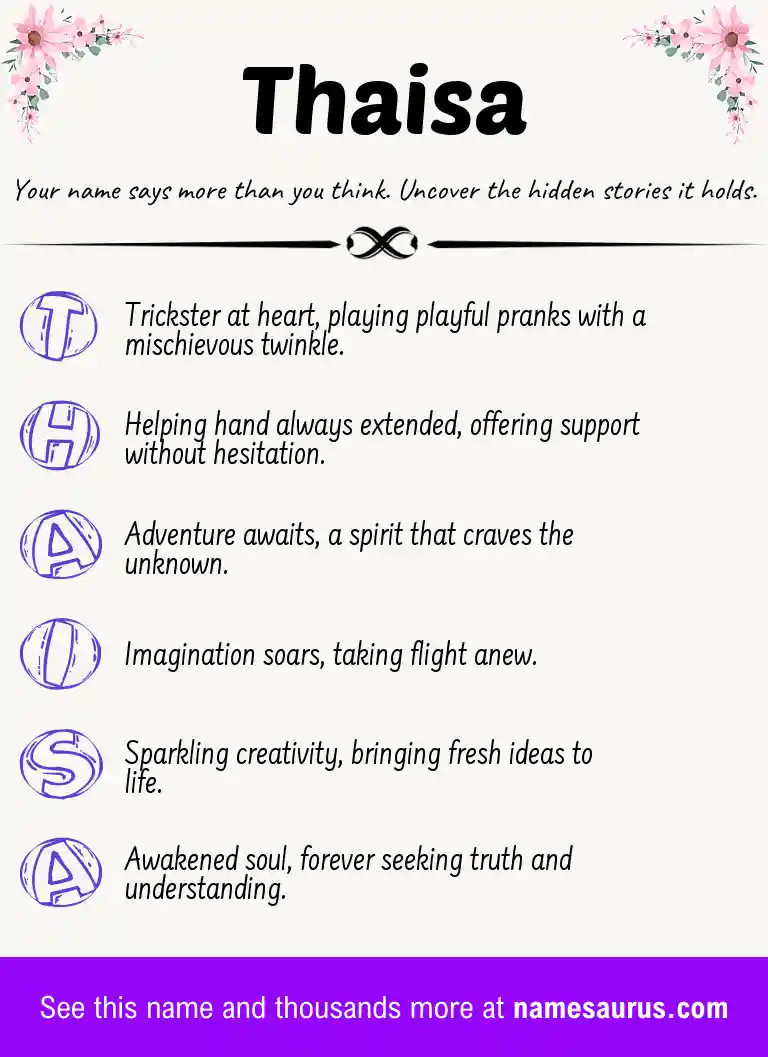 Acrostic poem about Thaisa.