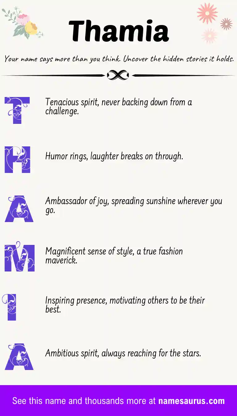 Acrostic poem about Thamia.
