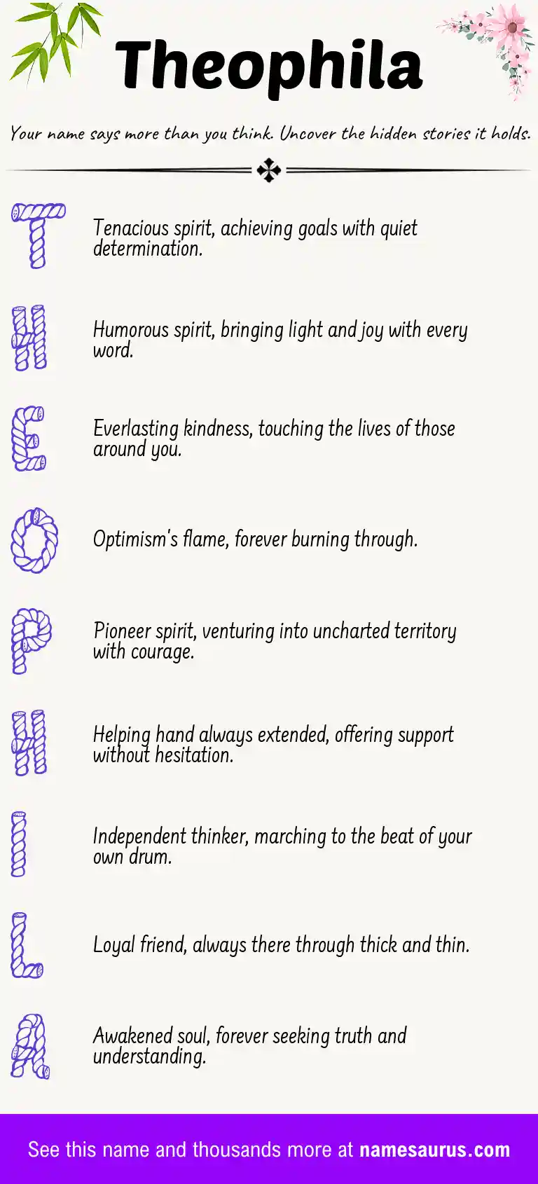 Acrostic poem about Theophila.