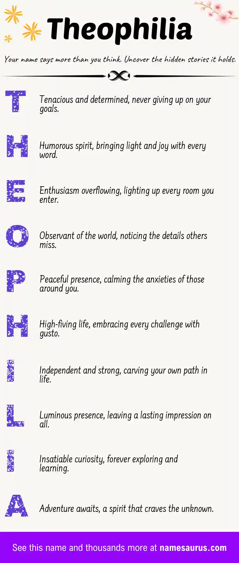 Acrostic poem about Theophilia.