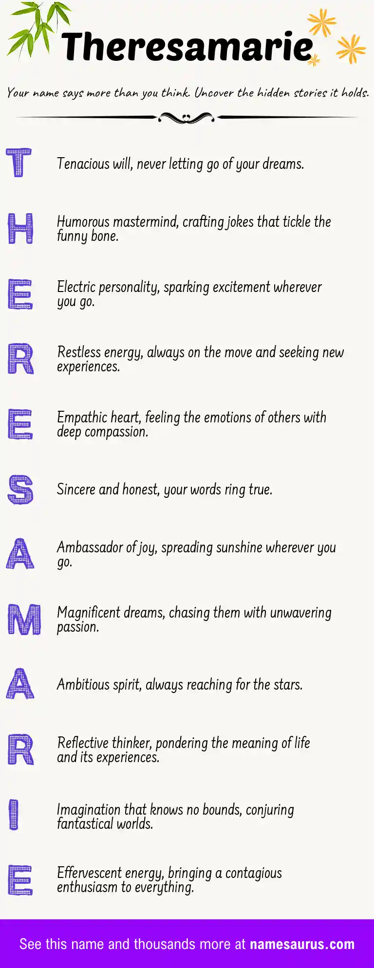 Acrostic poem about Theresamarie.