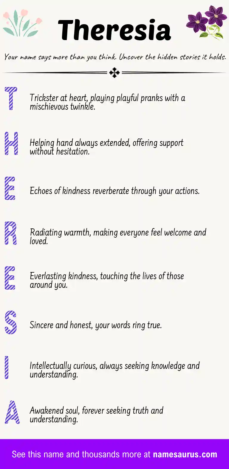 Acrostic poem about Theresia.