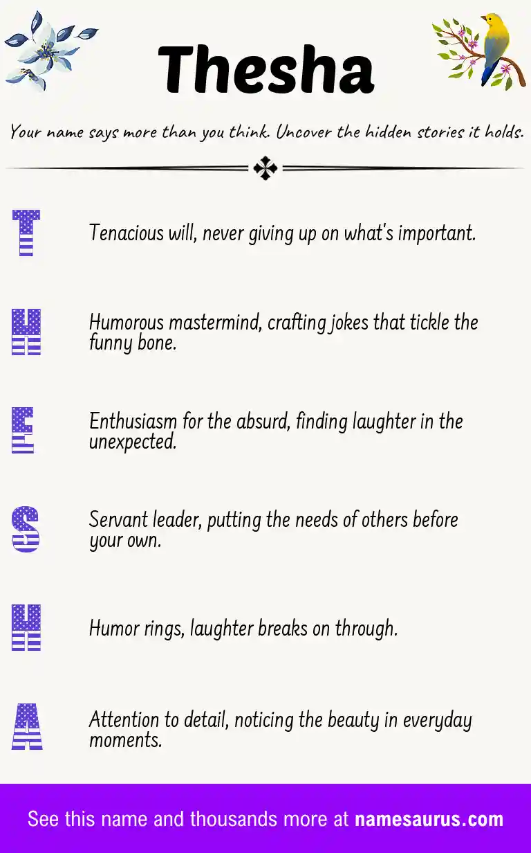 Acrostic poem about Thesha.