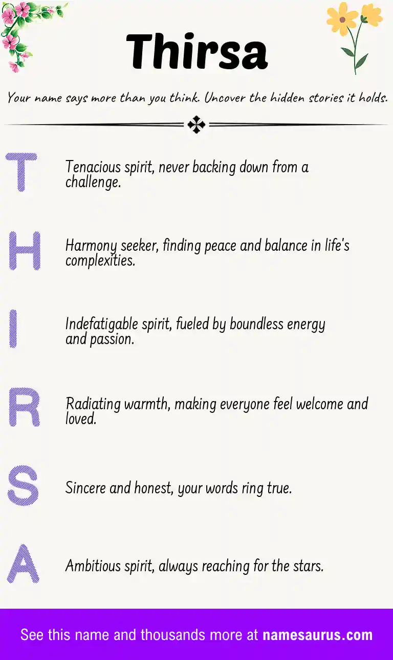 Acrostic poem about Thirsa.