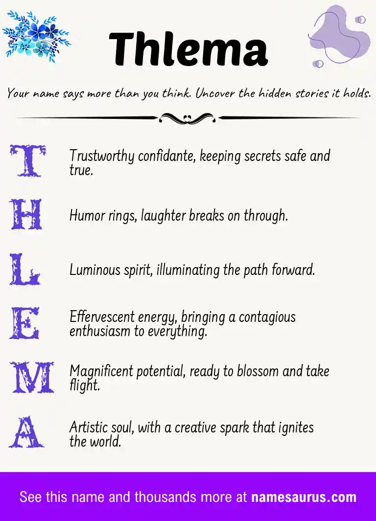 Acrostic poem about Thlema.