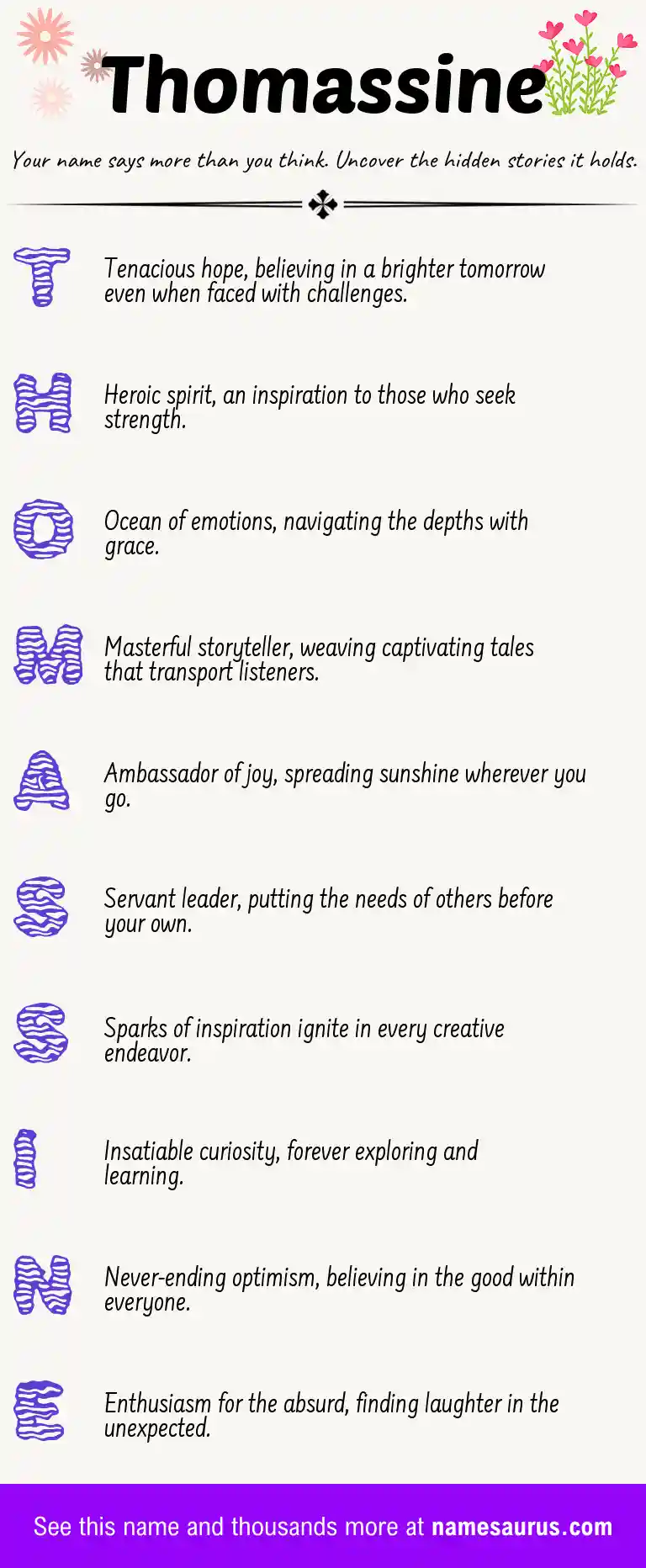 Acrostic poem about Thomassine.