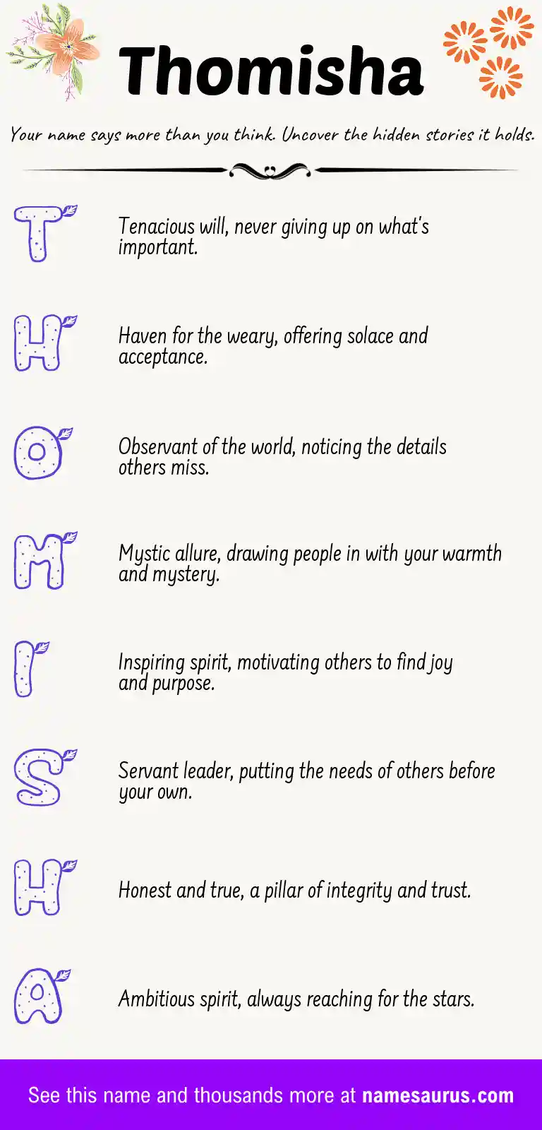 Acrostic poem about Thomisha.