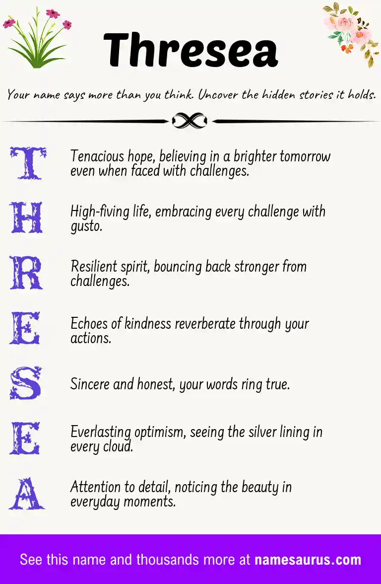 Acrostic poem about Thresea.