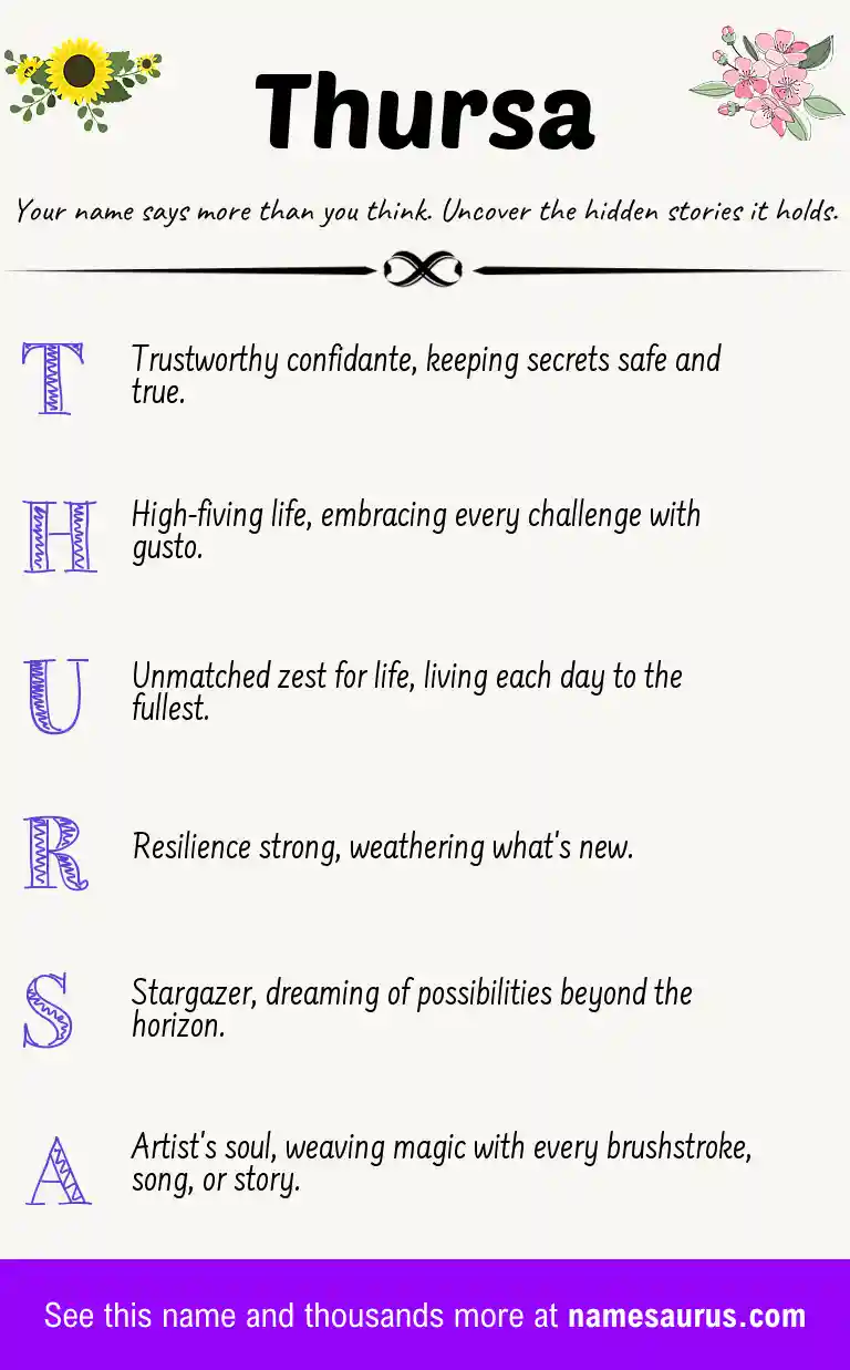 Acrostic poem about Thursa.