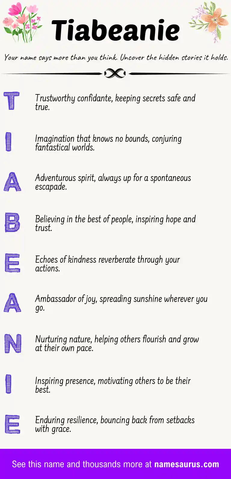Acrostic poem about Tiabeanie.