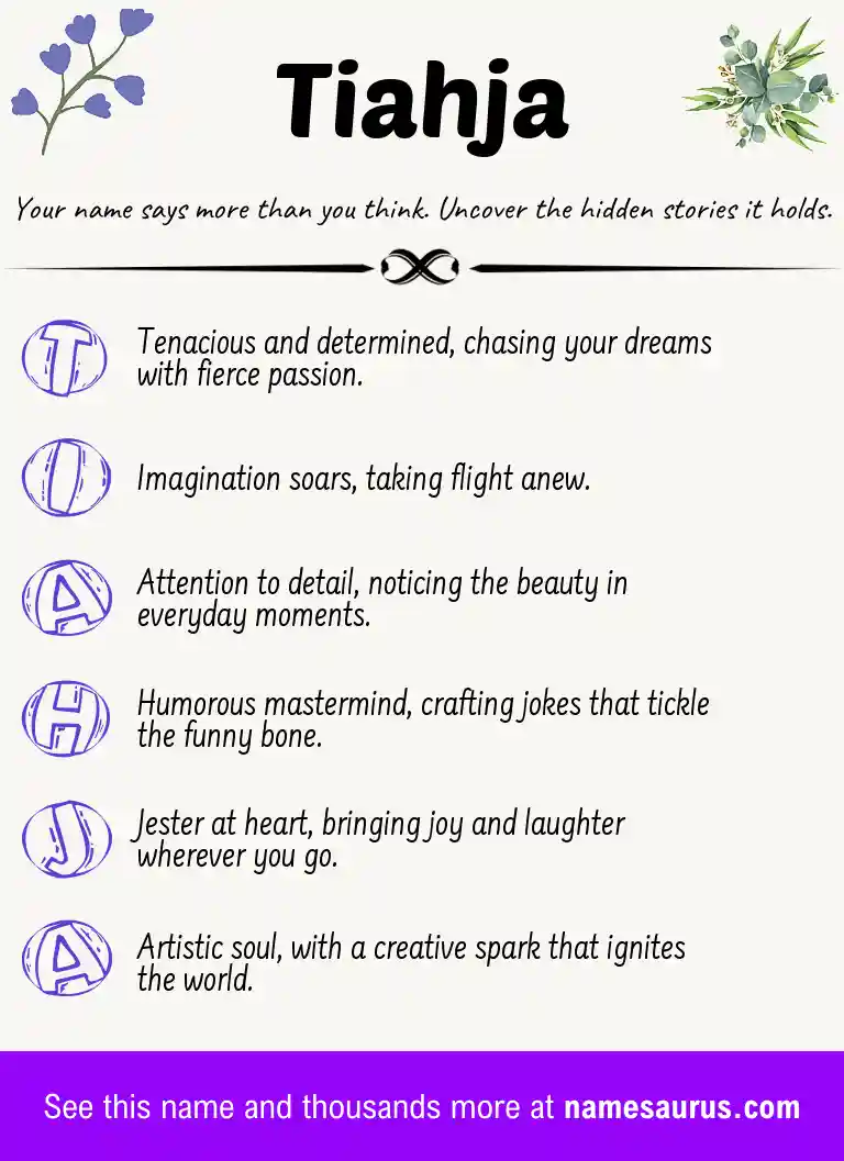 Acrostic poem about Tiahja.