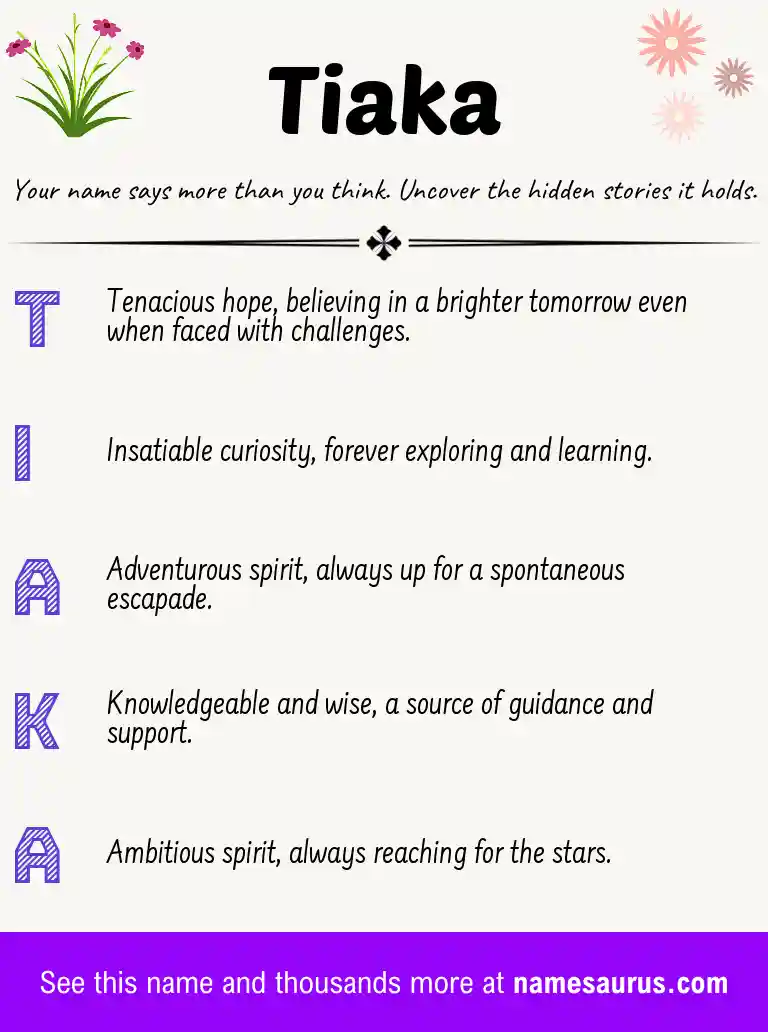 Acrostic poem about Tiaka.