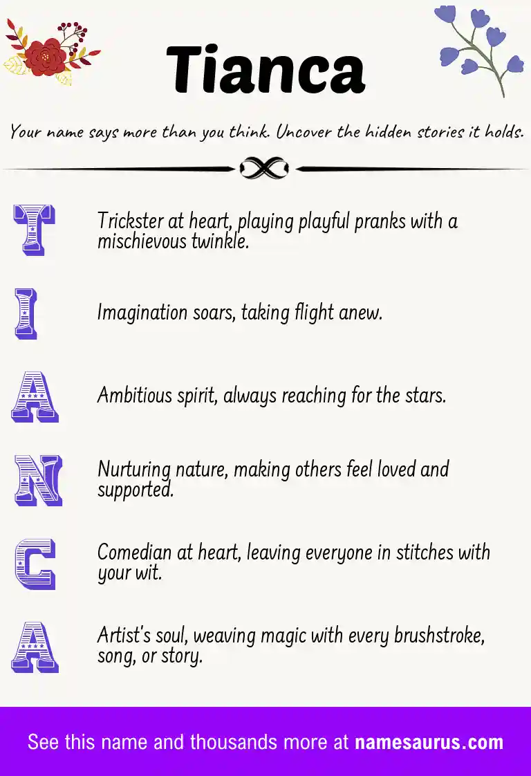 Acrostic poem about Tianca.