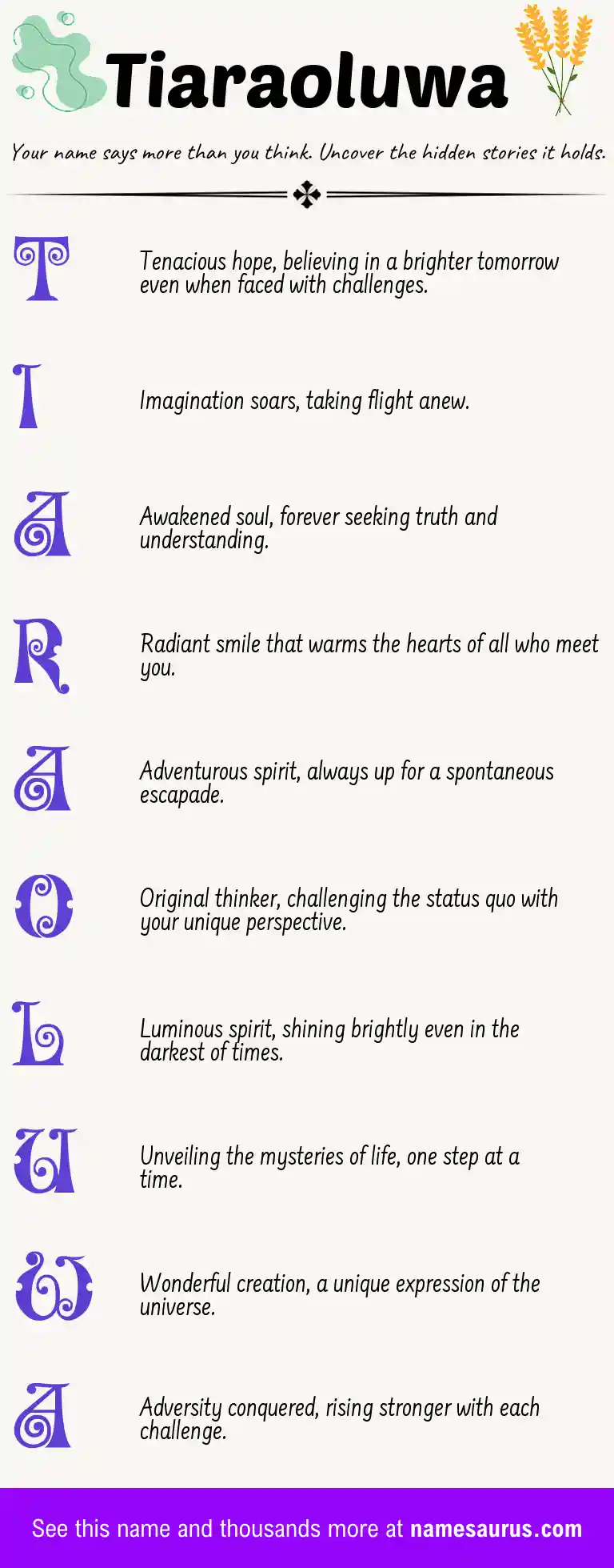 Acrostic poem about Tiaraoluwa.