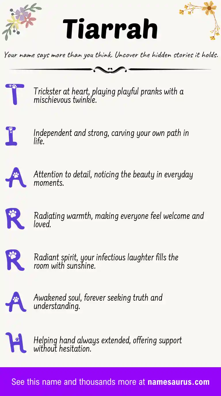 Acrostic poem about Tiarrah.