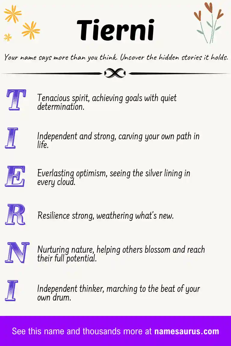 Acrostic poem about Tierni.