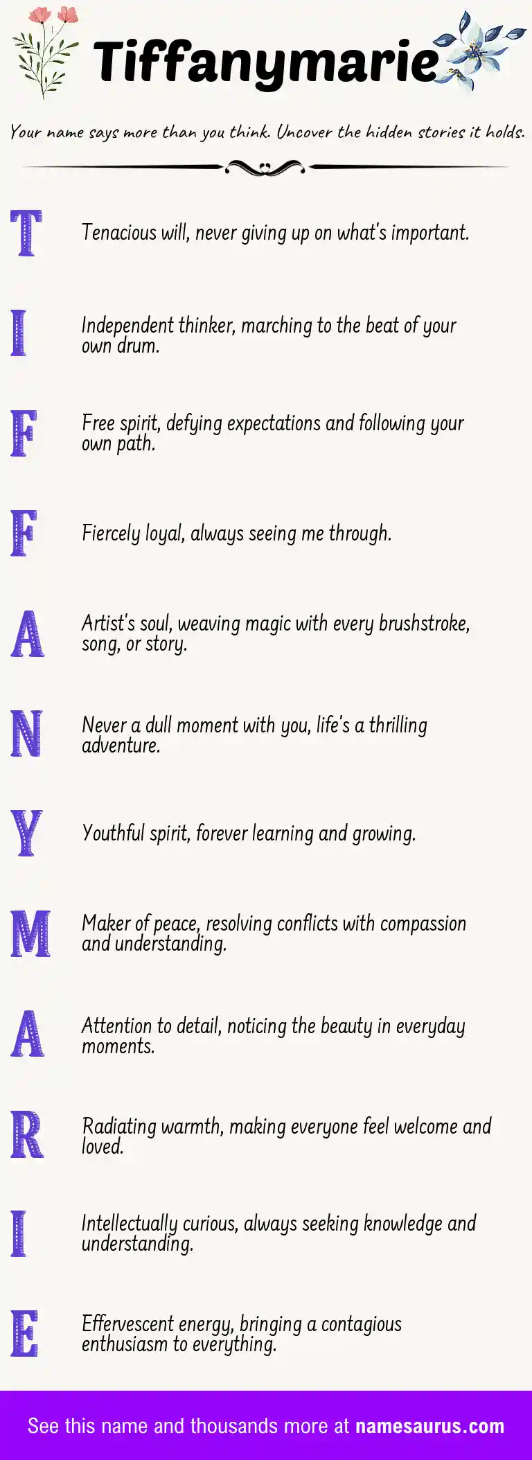 Acrostic poem about Tiffanymarie.