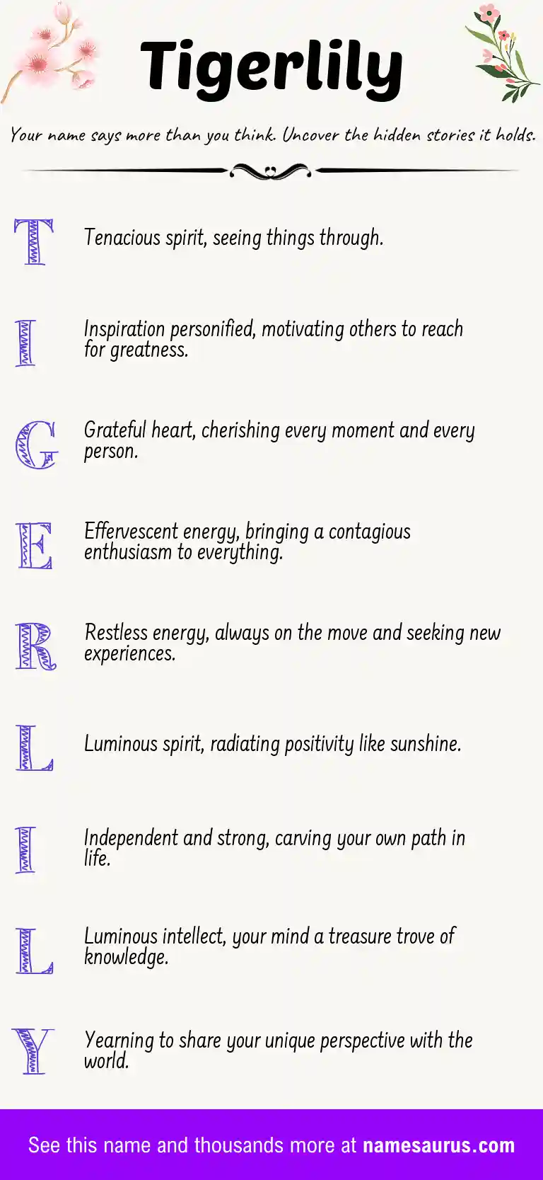 Acrostic poem about Tigerlily.