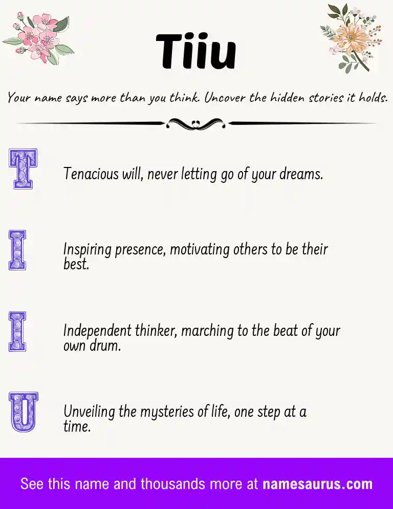 Acrostic poem about Tiiu.