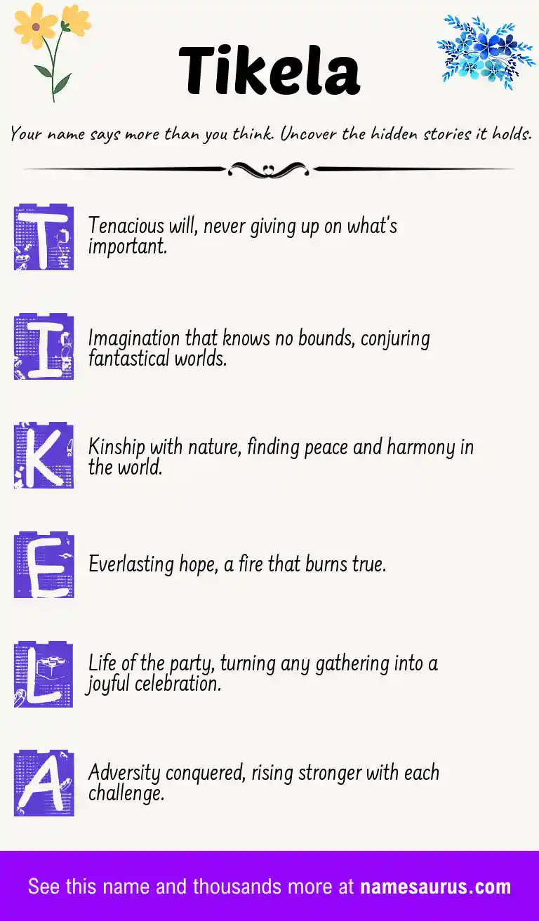 Acrostic poem about Tikela.