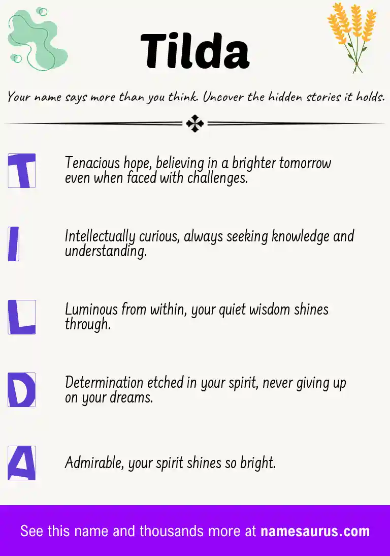Acrostic poem about Tilda.