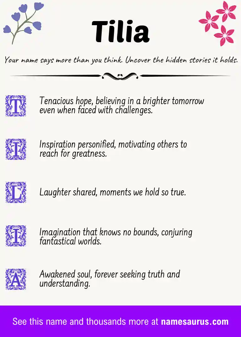 Acrostic poem about Tilia.