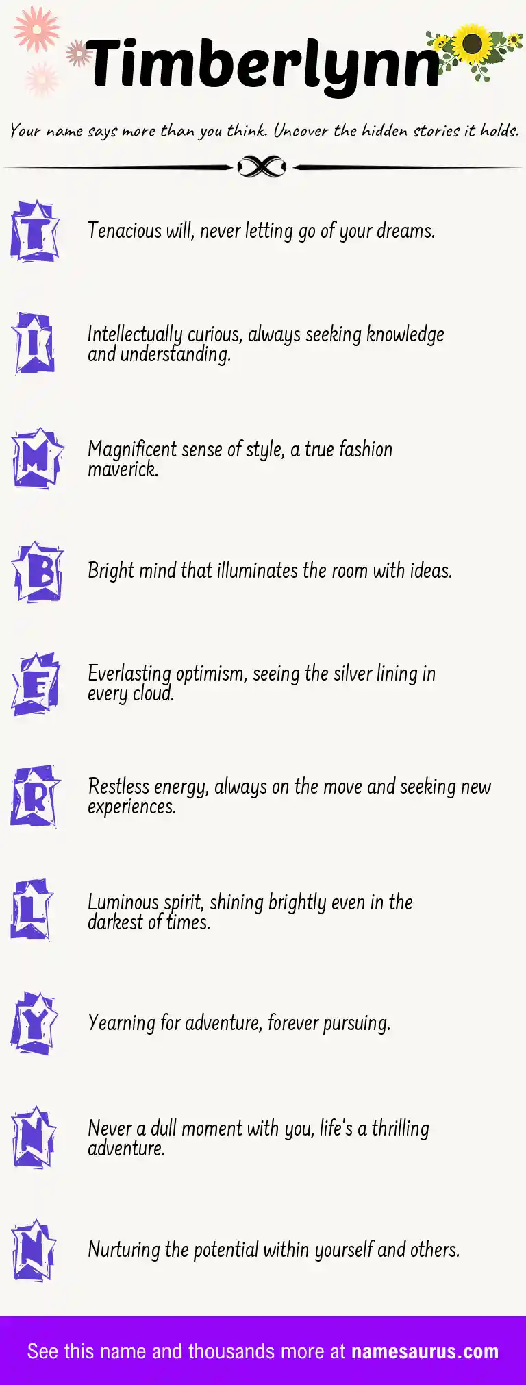 Acrostic poem about Timberlynn.