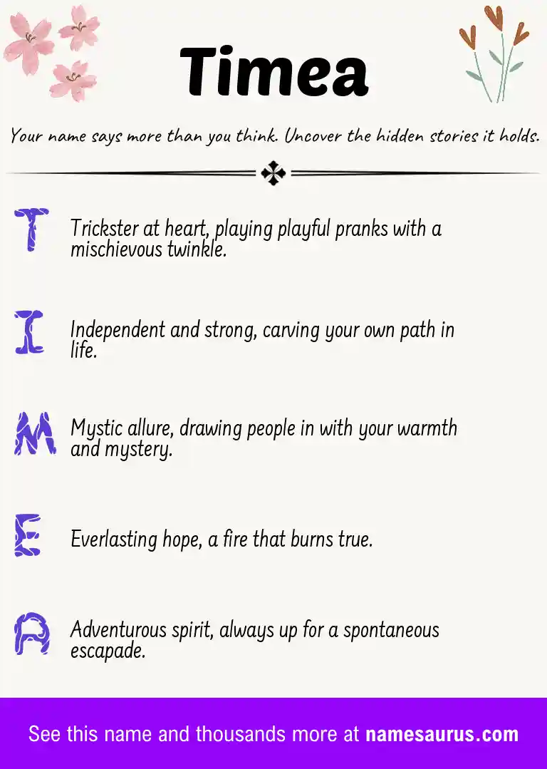 Acrostic poem about Timea.
