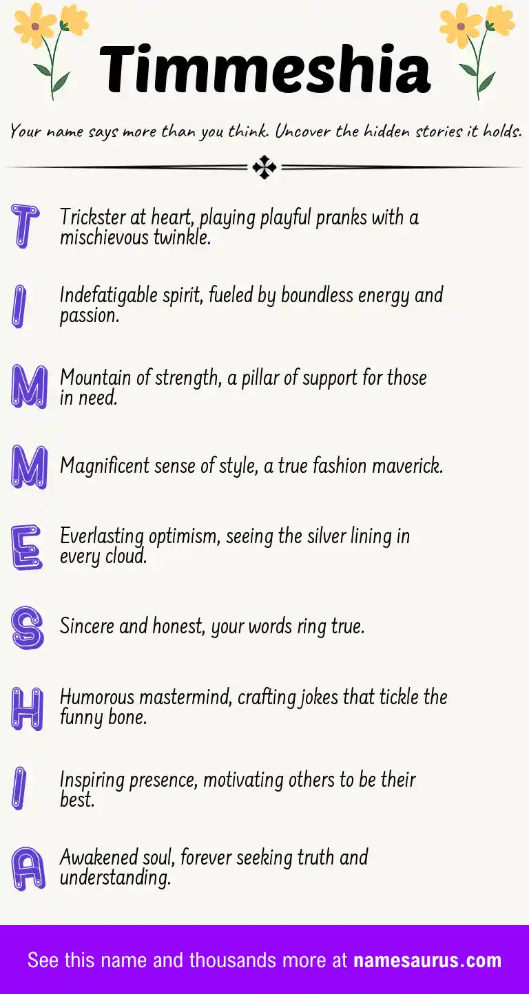 Acrostic poem about Timmeshia.