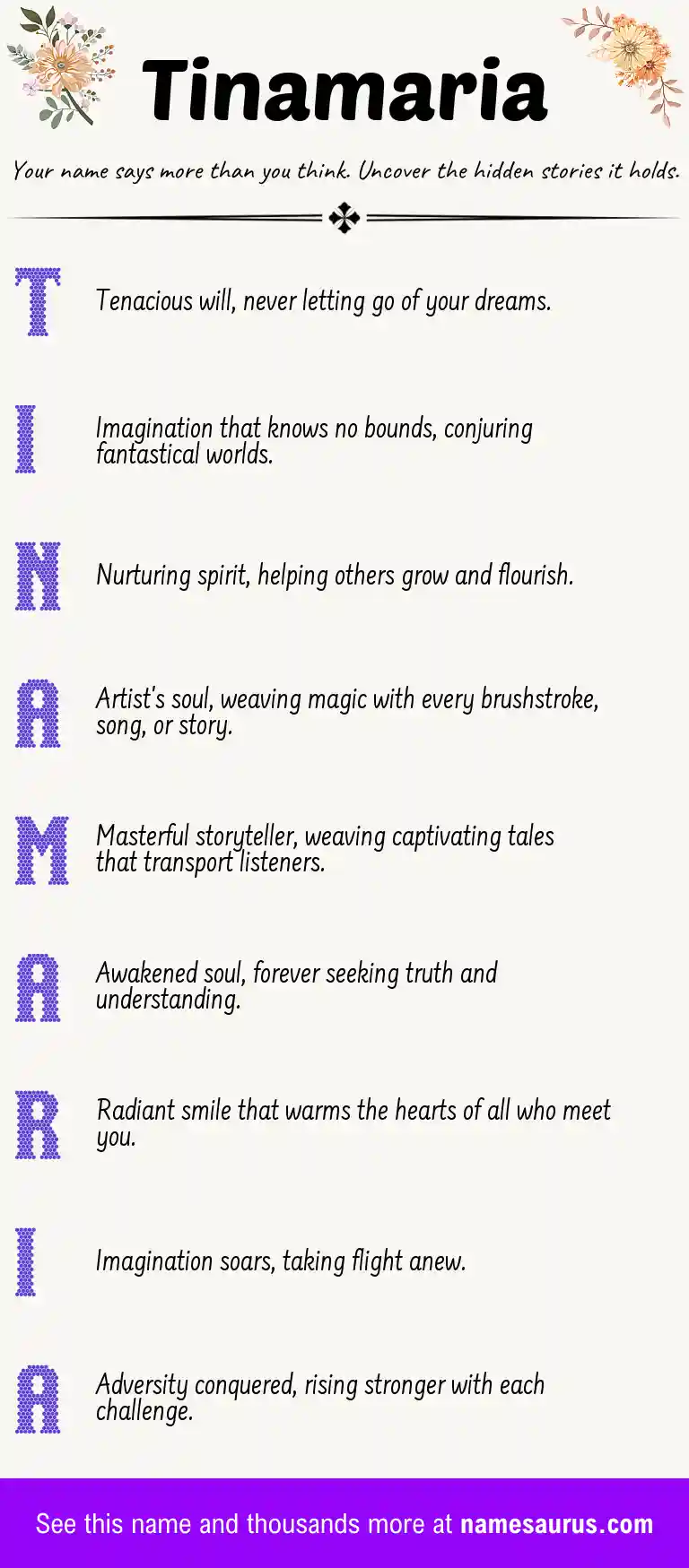Acrostic poem about Tinamaria.
