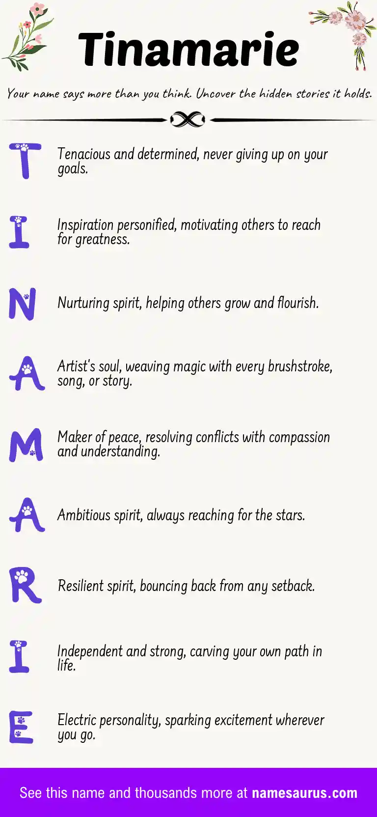 Acrostic poem about Tinamarie.