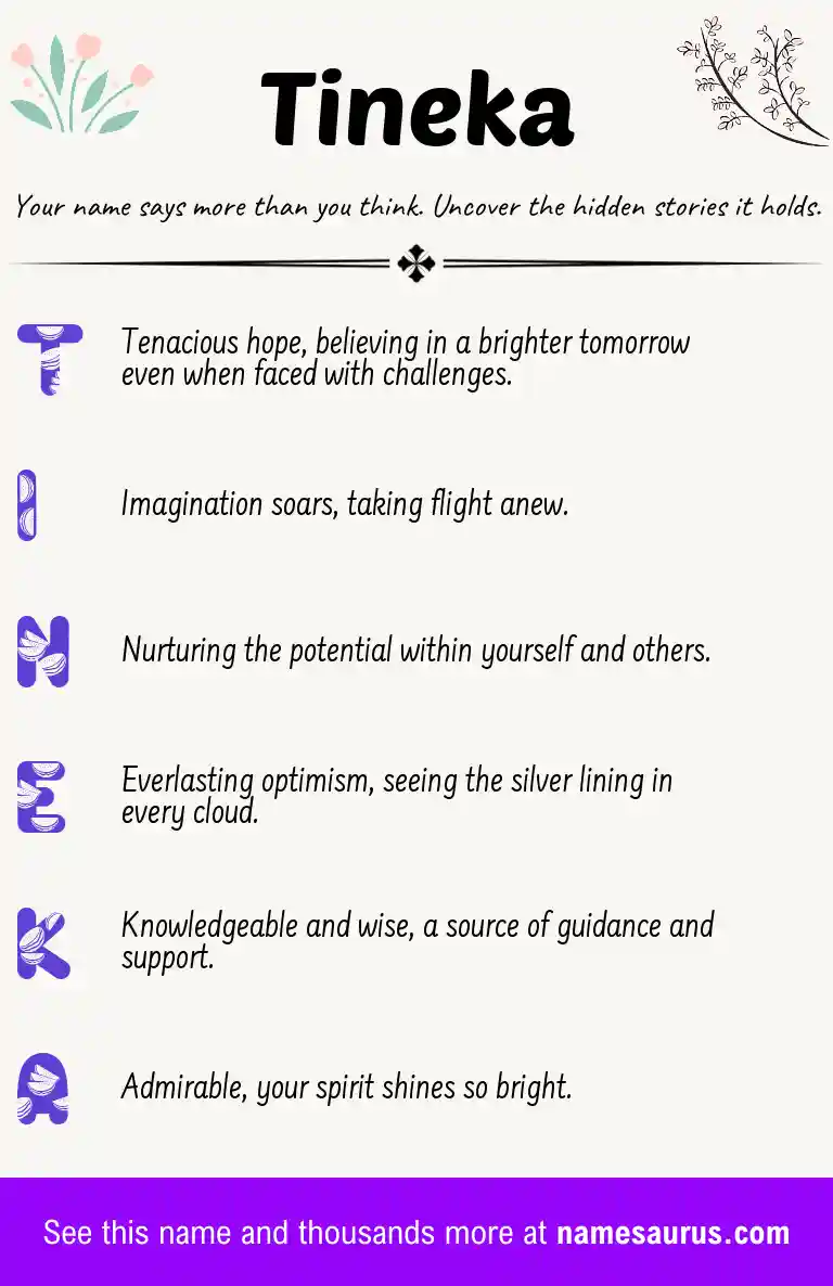 Acrostic poem about Tineka.