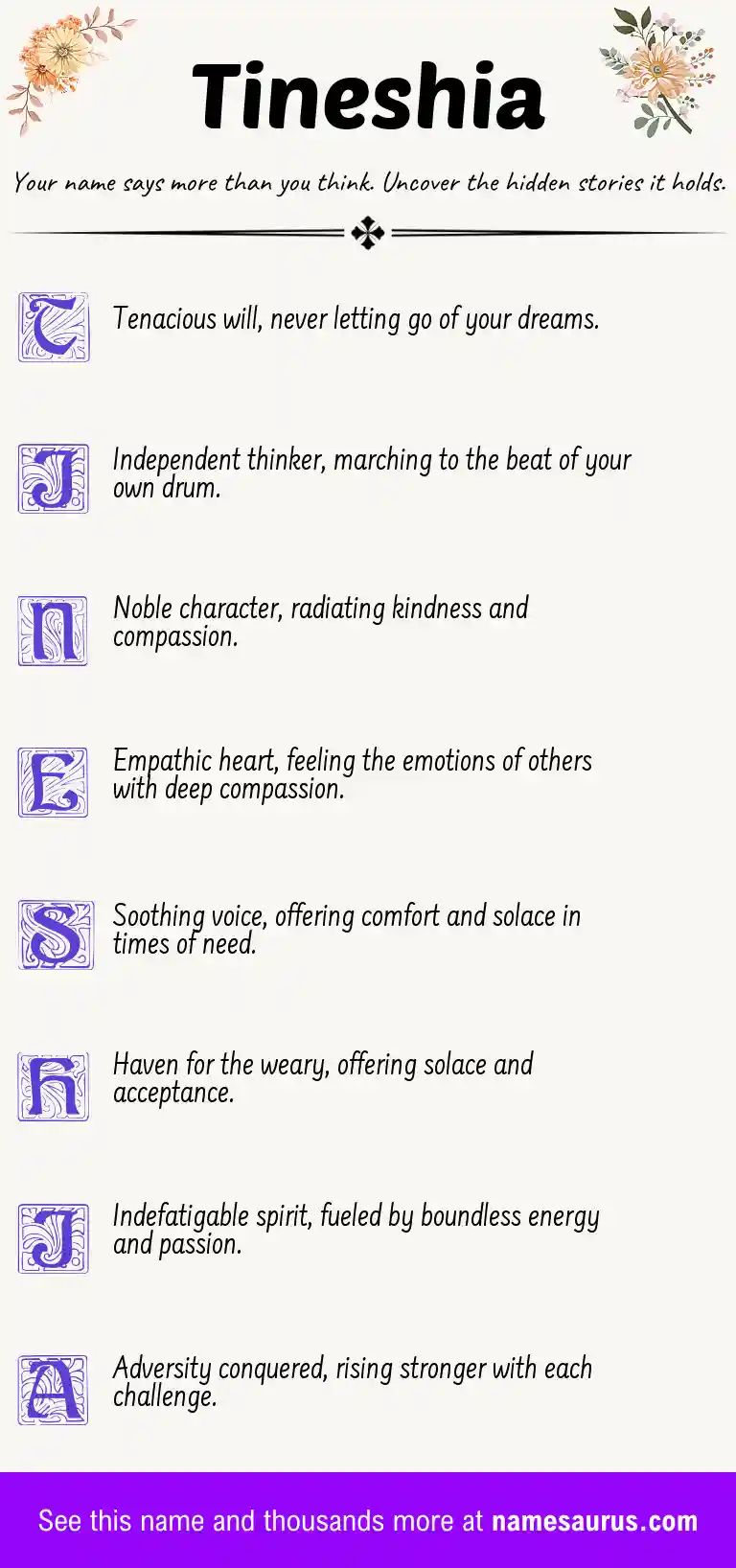 Acrostic poem about Tineshia.