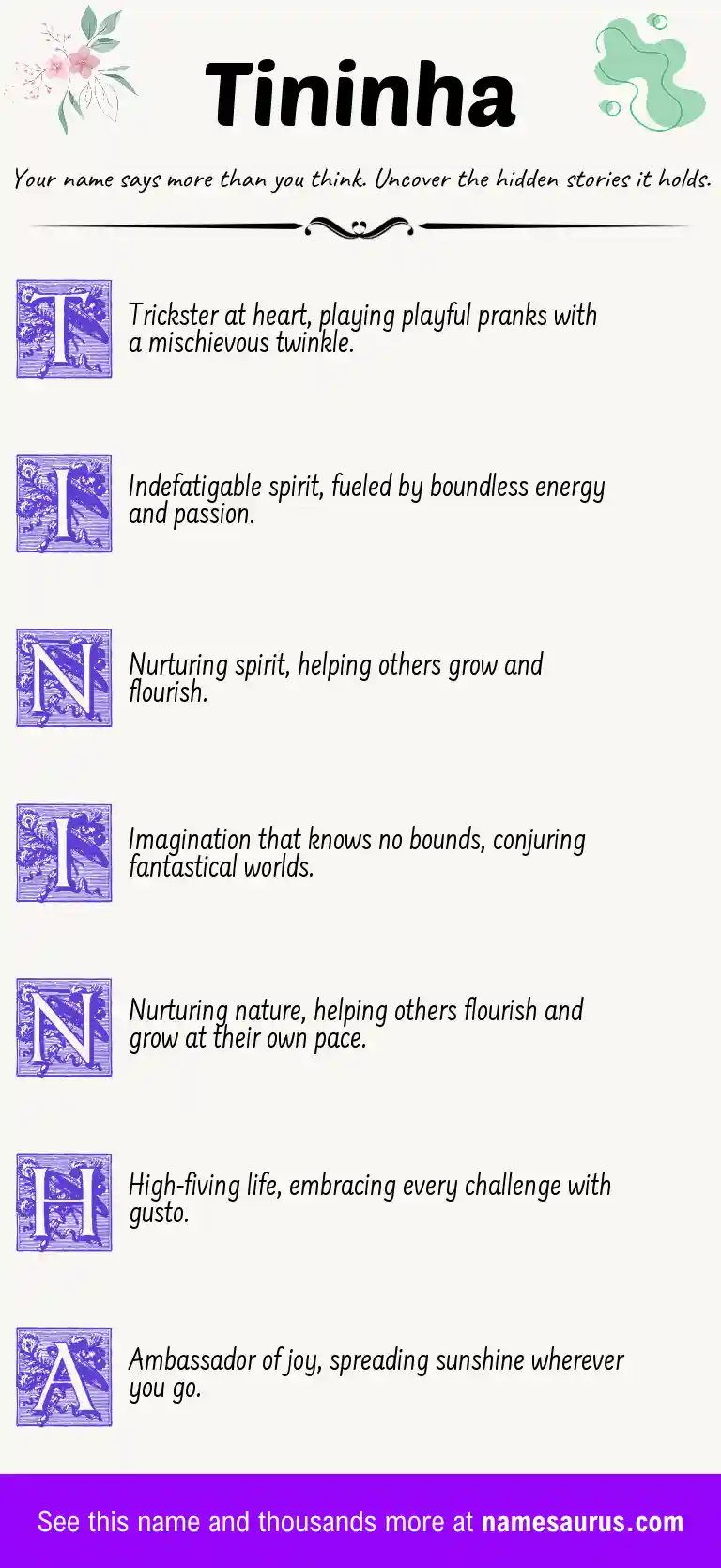 Acrostic poem about Tininha.