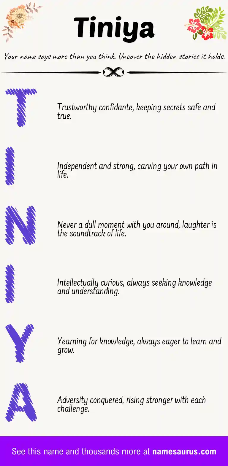 Acrostic poem about Tiniya.