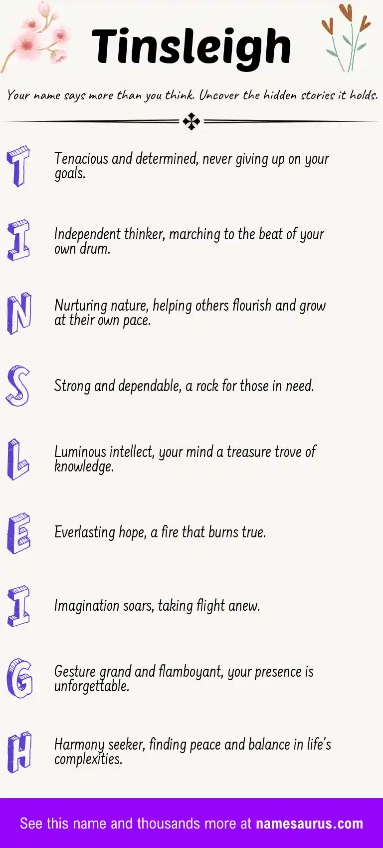Acrostic poem about Tinsleigh.