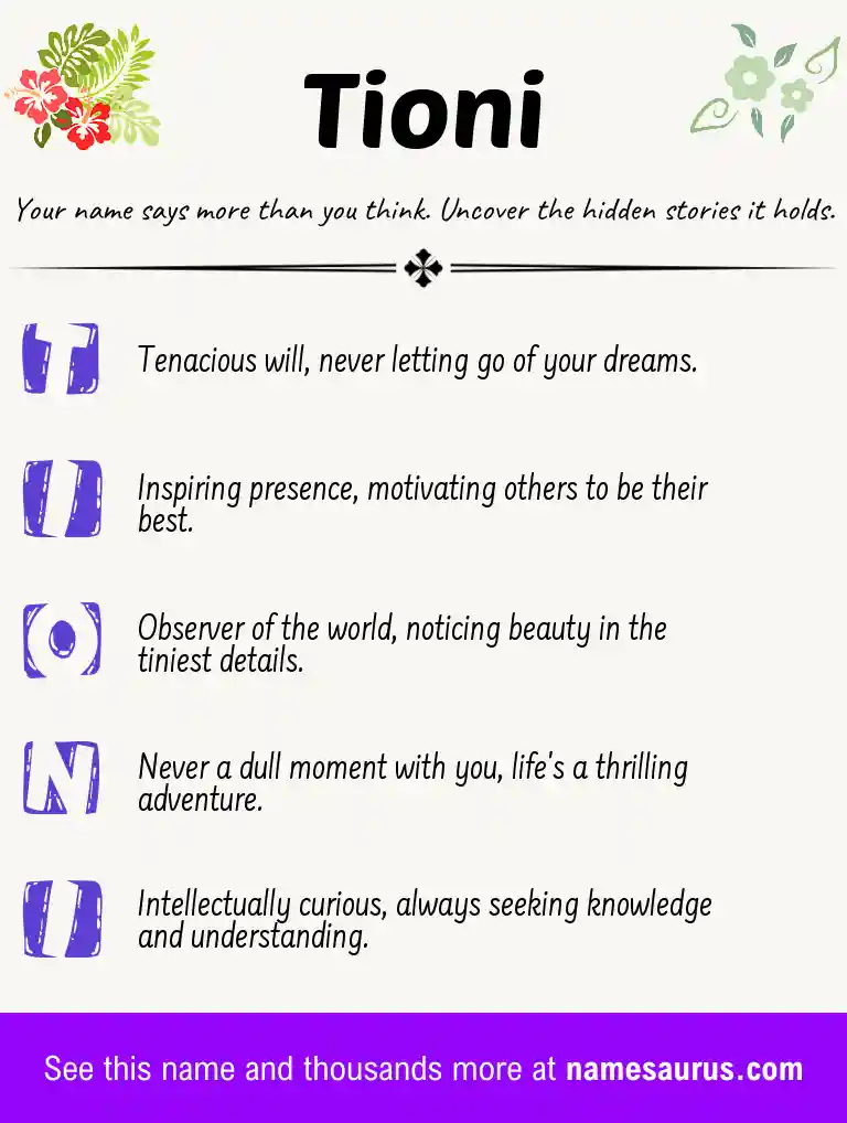 Acrostic poem about Tioni.