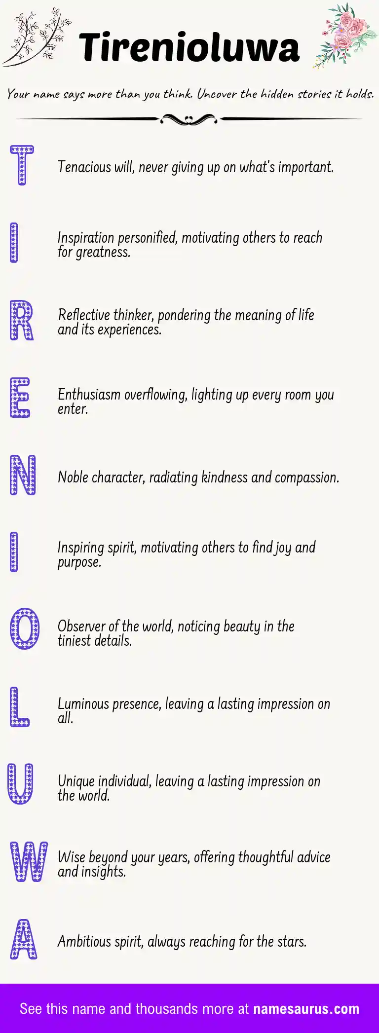 Acrostic poem about Tirenioluwa.