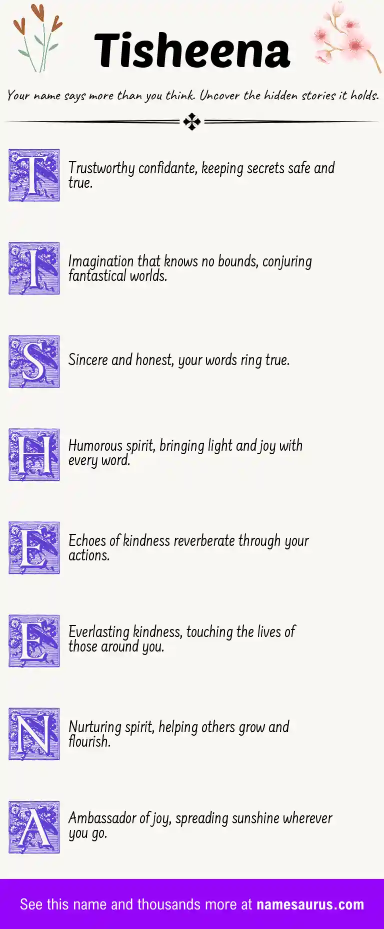 Acrostic poem about Tisheena.