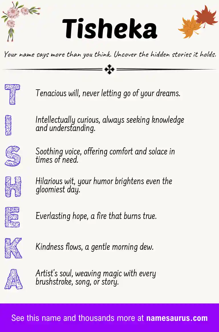 Acrostic poem about Tisheka.