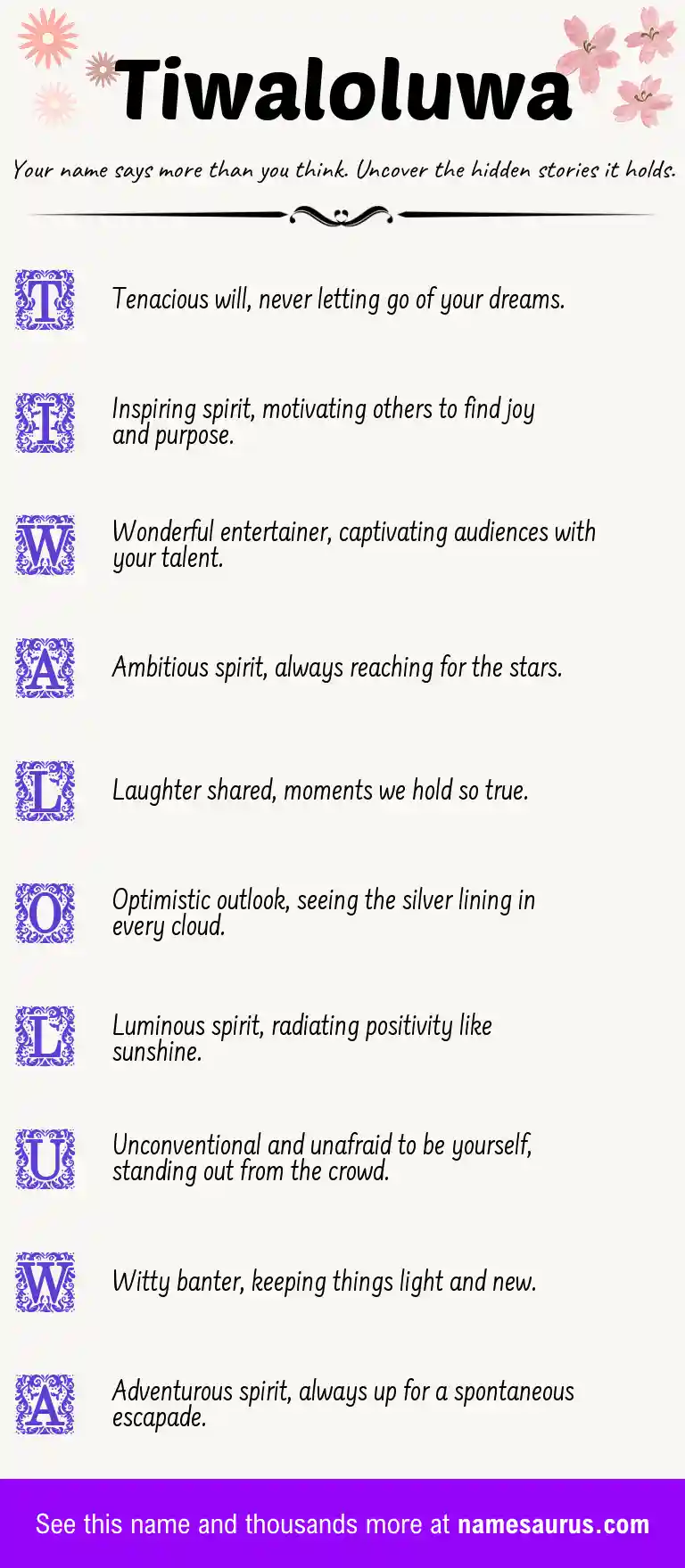 Acrostic poem about Tiwaloluwa.