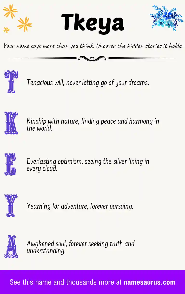 Acrostic poem about Tkeya.