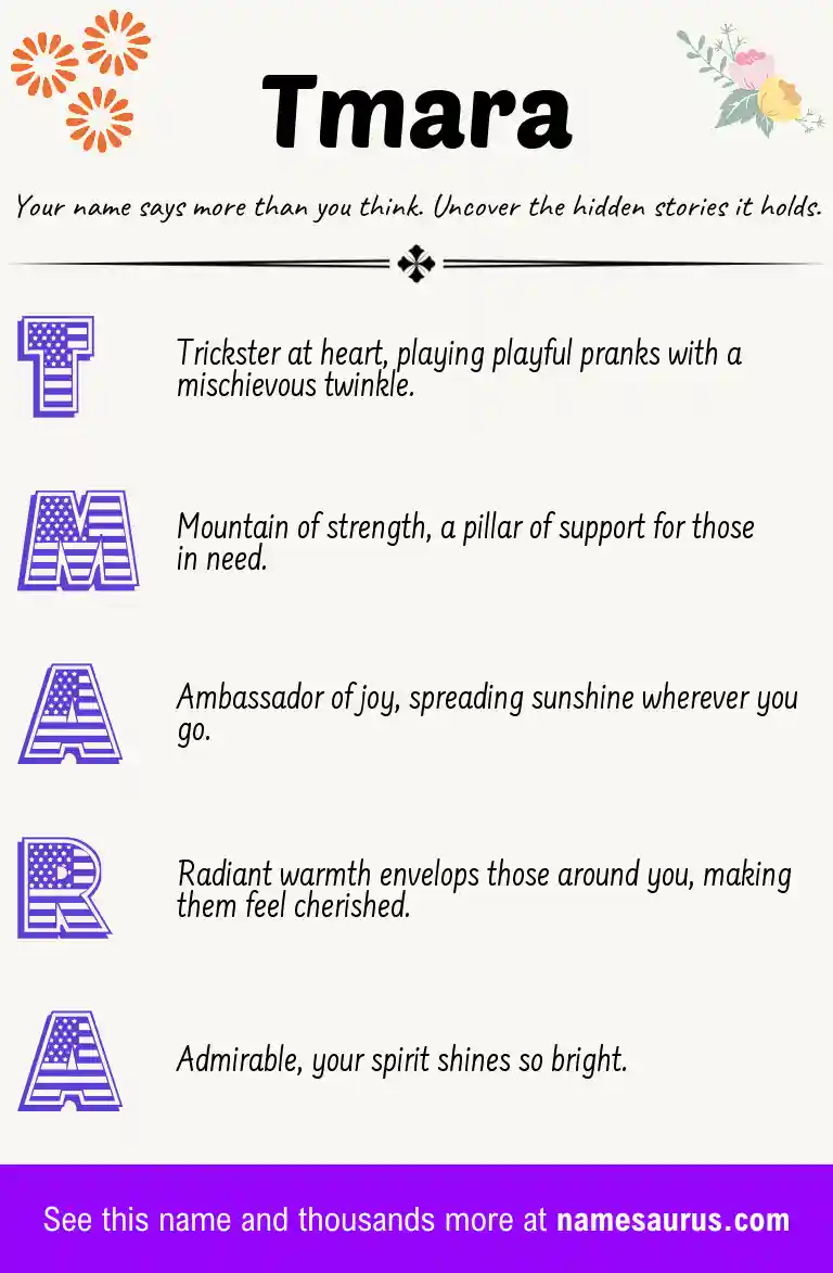 Acrostic poem about Tmara.